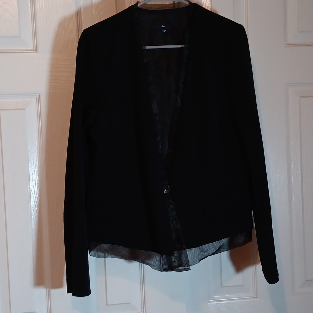 Gap Black Blazer Jacket with Sheer Trim - 12